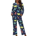 thumbnail image 1 of Garronmavis Dinosaur Printing Women 2 Piece Pajama Set Button Down Long Sleeve Shirts and Pants Soft Sleepwear Comfy Loungewear Stylish Nightwear, 1 of 7