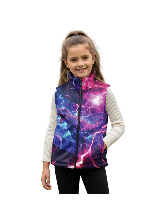 Dinosaur Zippered Vest Wind Proof Lightning Boys Outerwear Vests Soft Winter Lightweight Sleeveless Fleece Jacket with Pocket Stylish Fall Winter Warm Sleeveless Outerwear