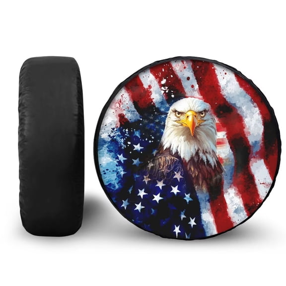 Garronmavis Eagle American Flag Camper Spare Tire Cover Waterproof Dustproof Cars 15 Inch Spare Tires Cover for Most Cars Rv Essentials