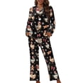 thumbnail image 1 of Garronmavis Christmas Rooster Chicken Women's 2-Piece Pajama Set Long Sleeve Button-Down Top & Pants Comfortable Night Sleepwear 2 Piece Set, Black, 1 of 7