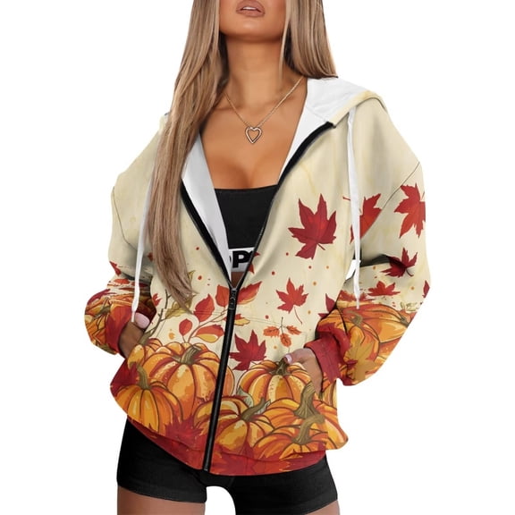 Garronmavis Fall Pumpkin Women's Zip Up Sweatshirts Smooth Relaxed Women's Long Sleeve Sweatshirts Breathable Oversized Womens Full Zip Up Hoodies with Pockets