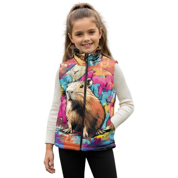 Garronmavis Fashion Capybara Kids Zip Up Vest 7-8 Stylish Boys Sleeveless Vests Wind Proof Zipper Winter Sleeveless Jacket with Pockets Comfortable Warm Winter Coat with Pocket