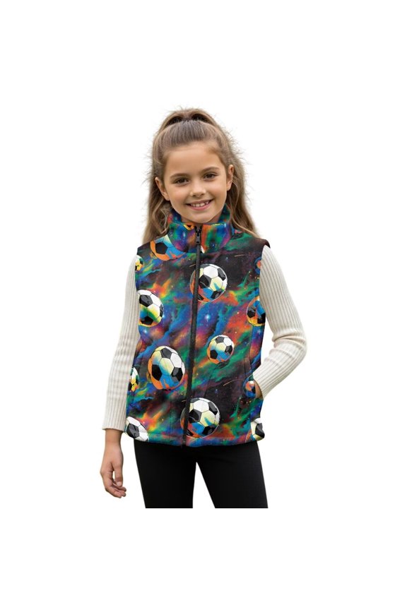 Fashion Football Full Zip Vest Versatile Boy Vests Size 5-6 Wind Proof Sleeveless Jacket Full-Zip Fall Winter Warm Outerwear Stand Collar Warm Winter Coat with Pocket