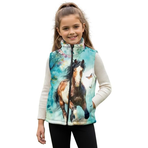 Garronmavis Fashion Horse Kids Zip Up Vest Size 5-6 Stand Collar Lightweight Sleeveless Jackets Outerwear with Pockets Fashion Boys Zippered Vests Versatile Winter Warm Vest Clothes