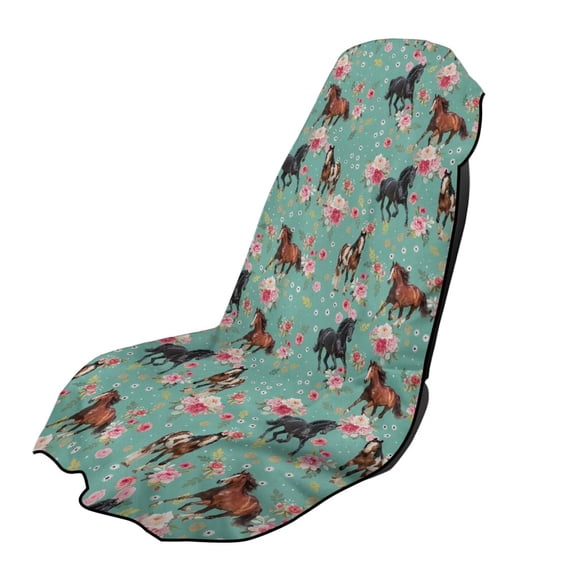 Garronmavis Floral Horse 1 PC Front Car Seat Towel Cover Sweat Stain Resistant with Storage Bag Breathable Non-Slip Easy Installation Car Seat Protection Fits SUV Trucks Cars Sedan Van