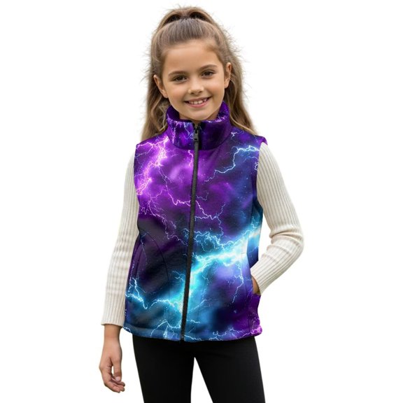 Garronmavis Purple Lightning Kids Vest 9-10 Versatile Boys Outerwear Vests Comfortable Sleeveless Jacket Full-Zip Fall Winter Warm Outerwear Soft Full-Zip Lightweight Sleeveless Jacket