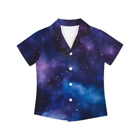 Garronmavis Galaxy Shirt Boys Girls 3T-4T Button Down Hawaiian Shirts Short Sleeve Summer Lightweight Casual Summer Clothes Tops for Beach Trip & Summer Daily Wear