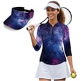 thumbnail image 1 of Garronmavis Galaxy Women's Golf Shirt and Sun Visor Hat Set Moisture Wicking 3/4 Sleeve Golf Shirts Adjustable Fashion Baseball Golf Cap Suitable for Tennis Enthusiasts Quick Dry, 1 of 7