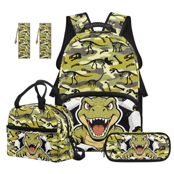 Garronmavis Girls Backpack and Lunch Box Set, Camo Skeleton 5-Piece Middle School Backpack for Girls with Lunch Bag & Pencil Case & 2 Bookmarks, Durable Daily School Essential Set for Kids