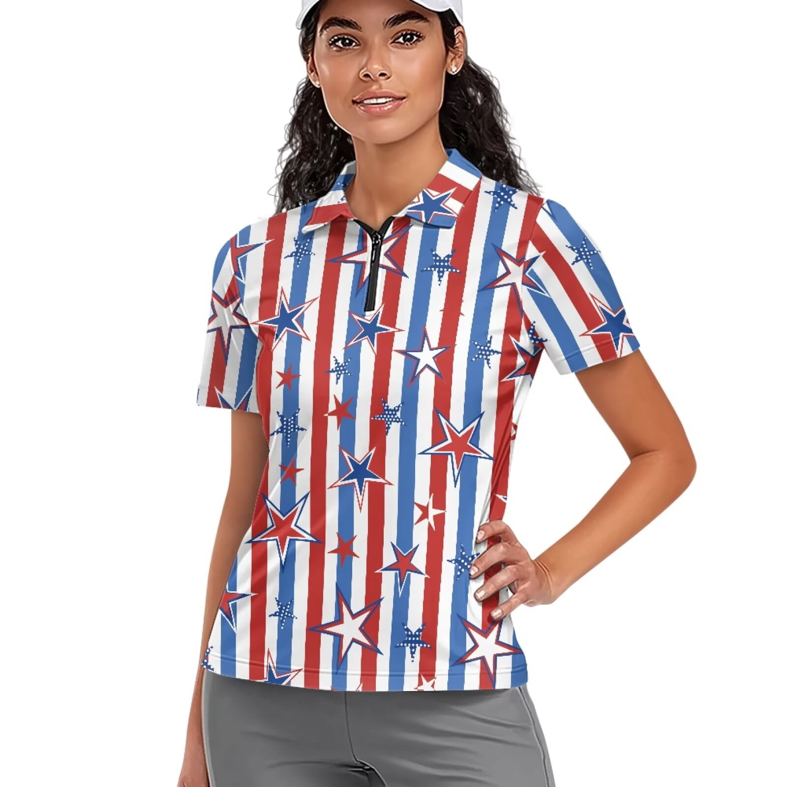 Garronmavis Golf Shirt for Women Zipper Collared Athletic Shirts Short ...