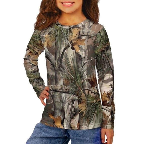 Garronmavis Green Camo Forest Boys Long Sleeve T-Shirts 13-14 Stylish Long Sleeve Crewneck T-Shirts Tee Tops Fashion Casual Crewneck Loose Fit Tee Tops for Outdoor Activities
