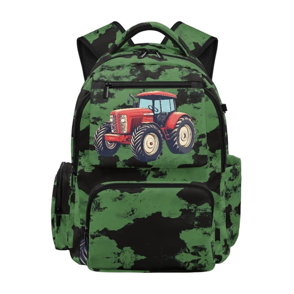 Garronmavis Green Camo Tractor Backpack for Boys, 17 Inch Lightweight School Bag for Ages 9-12, Elementary Backpack with 600D Breathable & Multi-Pockets