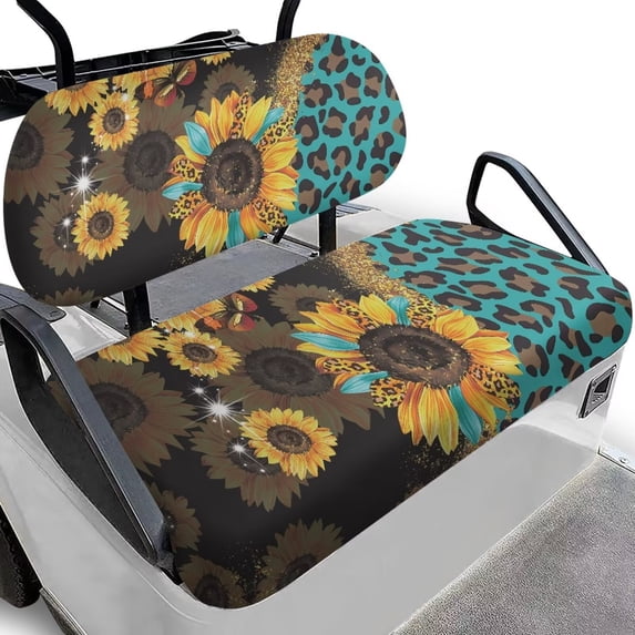 Garronmavis Green Leopard Sunflower Universal Fit Golf Cart Seat Covers for Sun Protection Breathable Summer Accessiores for Interior Split Backrest Front Seat Cover