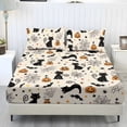 thumbnail image 1 of Garronmavis Halloween Cat Pumpkin Print Twin Size Bedding Set, 1 Fitted Sheet & 2 Envelope Pillowcases, Soft Breathable Microfiber Bed Cover for Holiday, 137cm*193cm, 1 of 7