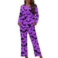 thumbnail image 1 of Garronmavis Halloween Purple Bats Pajamas Set for Women Long Sleeve Button Down V-Neck Nightwear Soft Breathable 2-Piece Sleepwear Cozy Loungewear Fall Winter Outfit, 1 of 7