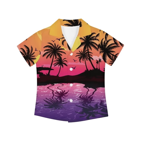 Garronmavis Hawaiian Shirts for Kids Boys 9-10 Beach Sunset Button Down Shirt Short Sleeve Summer Beach Vacation Clothes Lightweight Breathable Daily School Play Wear Tee Tops