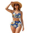 thumbnail image 1 of Garronmavis High Waisted Bikini Sets for Women Tummy Control Twist Front Swimsuit Side Tie Halter Bathing Suit Tropical Floral Beachwear Two Piece, 1 of 6