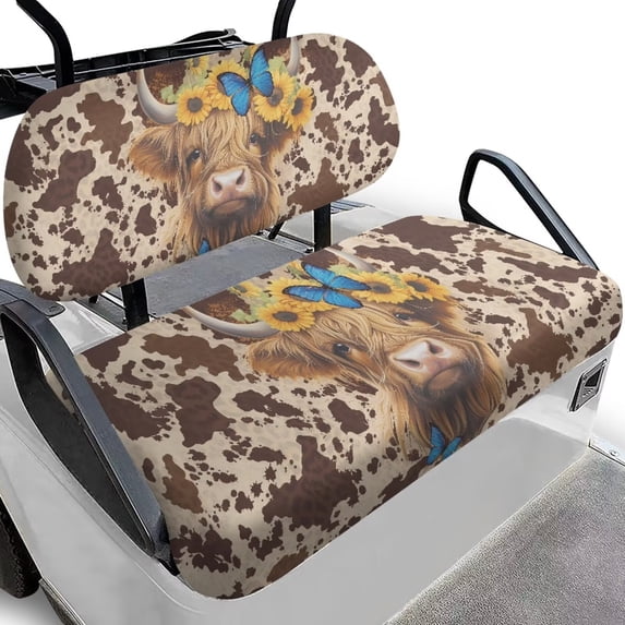 Garronmavis Highland Cow Golf Cart Seat Covers Universal Fit All Brand, Breathable Soft Polyester Fabric Split Backrest Front Seat Cover for Daily Use and Enhance Interior Beauty