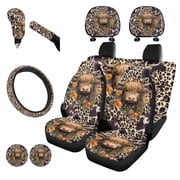 Garronmavis Highland Cow Priny Lightweight Car Seat Cover Full Set for Steering Wheel Wrap Gear Shift Cover Handbrake Sleeve Headrest Protectors Cup Coasters Interior Decor Accessories