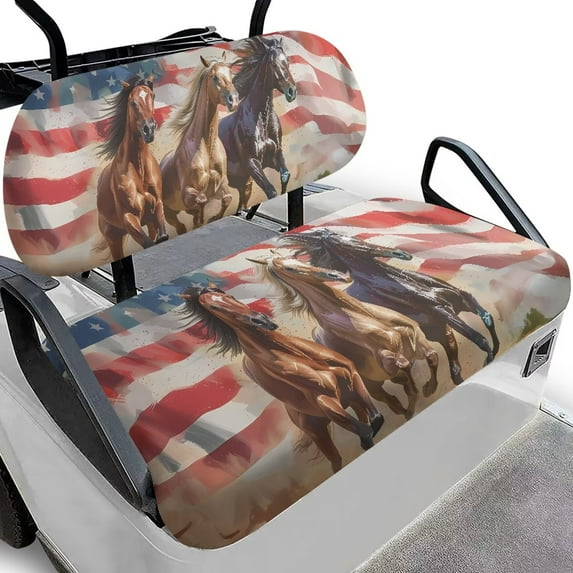 Garronmavis Horse American Flag Golf Cart Seat Covers Breathable Air Polyester Front Seat Cushion for Interior Sun Protection Universal Fit Golf Cart Replacement Seat Cover