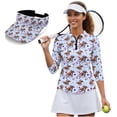 thumbnail image 1 of Garronmavis Horse Racing Women's Golf Shirt and Sun Visor Hat Set Adjustable Fashion Baseball Golf Cap Golf Tennis Shirts Breathable Fabric 4-Way Stretch for Camping Fishing Music Festival, 1 of 7