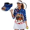 thumbnail image 1 of Garronmavis Horse Racing Women's Golf Shirt and Sun Visor Hat Set Breathable Fabric 3/4 Sleeve Golf Shirts Moisture Wicking Adjustable UV Protection Sun Hat Cap for Tennis Enthusiasts, 1 of 7
