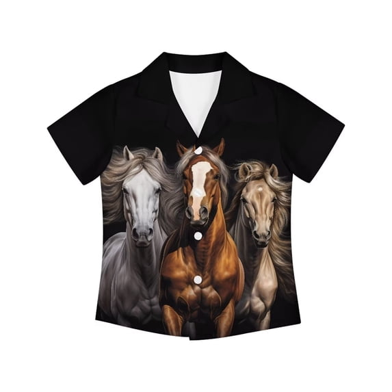 Garronmavis Horse Shirts for Boys Girls 3T-4T hort Sleeve Button Down Collar Shirt Toddlers Casual Beach Vacation Clothes Lightweight Breathable Summer Tops School Daily Wear