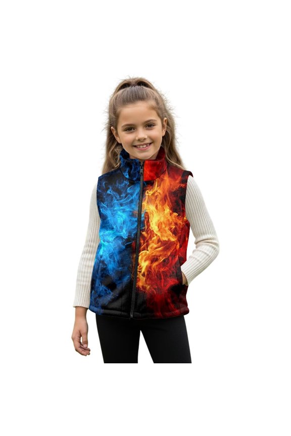 Ice and Fire Zippered Vest Stand Collar Boys Vest Size 3T Comfortable Winter Lightweight Sleeveless Fleece Jacket with Pocket Stylish Fall Outfits Fashion Clothing