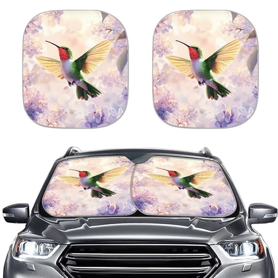 Garronmavis Hummingbird Car Sun Shade Anti-UV Universal Fit 2 Piece Vehicles Front Windshield Sunshade