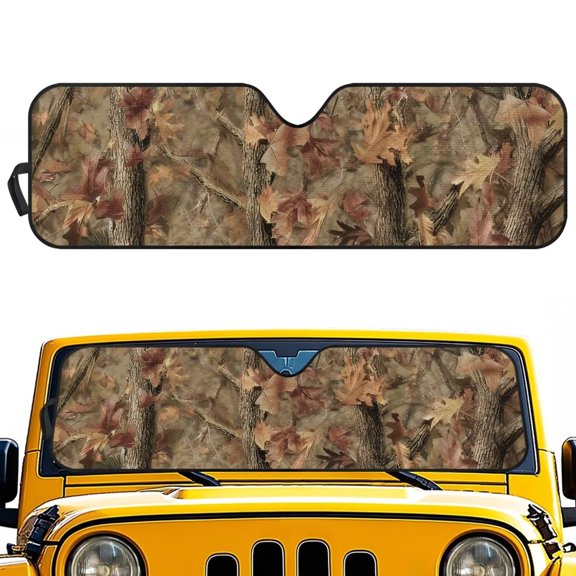 Garronmavis Hunting Forest Leaves Windshield Sun Visor Foldable Sunshade Aluminum Foil Sun Shield for 2007-2018 Jeep Wrangler JK JKU & 1997-2006 Jeep Wrangler TJ LJ