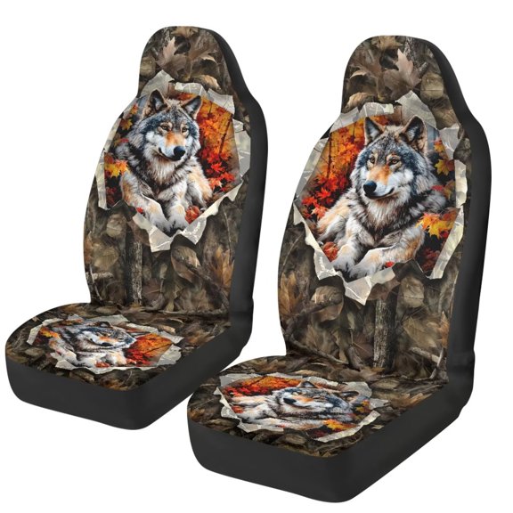 Garronmavis Hunting Forest Wolf 2 Piece Vehicle Seat Protector Thin Car Seats Covers Fit Most Cars,SUV,Sedan,Vans Washable Cushion Trim Covers