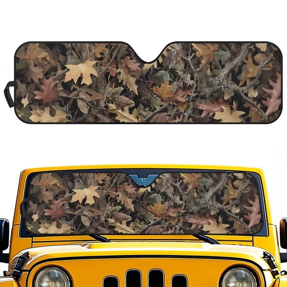 Garronmavis Hunting Tree Camo Forest Windshield Sun Shade for Jeep Wrangler TJ JK JKU 1997-2018, Foldable Windshield Sun Visor Blocks UV Rays