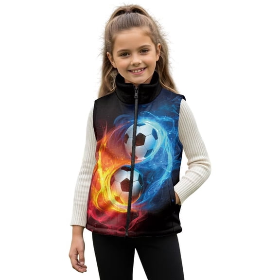 Garronmavis Ice and Fire Full Zip Vest Stand Collar Soccers Boy Vest Size 5-6 Stylish Zipper Winter Sleeveless Jacket with Pockets Wind Proof Sleeveless Outwear Vests for Daily Life