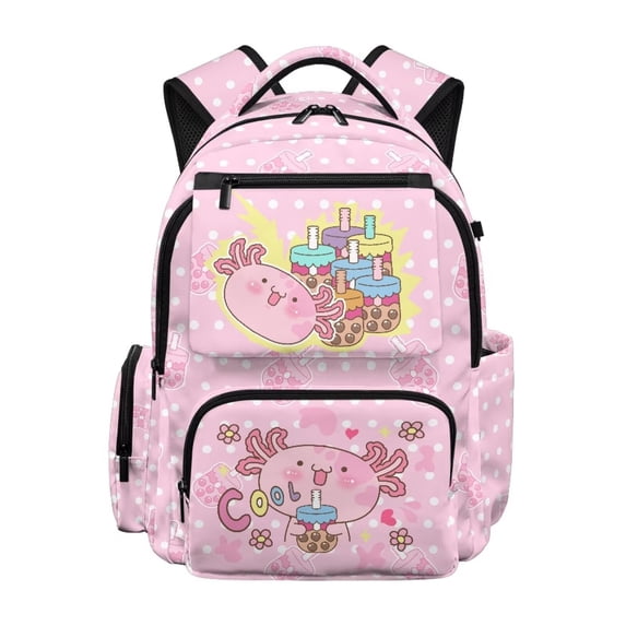 Garronmavis Kawaii Axolotl School Backpack 17 Inch Lightweight SchoolBag with Adjustable Shoulder Straps Large Capacity Bookbag for Elementary Middle School Daily Use