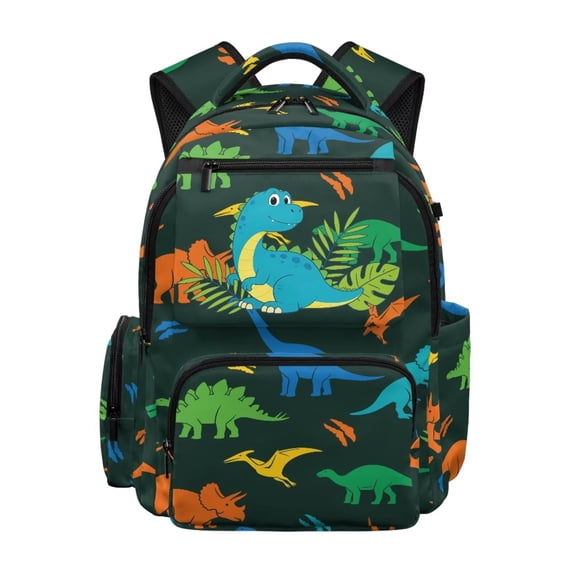 Garronmavis Kids Backpack 17 Inch Smooth Zippers School Bag Adjustable Shoulder Straps Book Bag for 6-10Y Back to School Gift Cartoon Dino Jungle