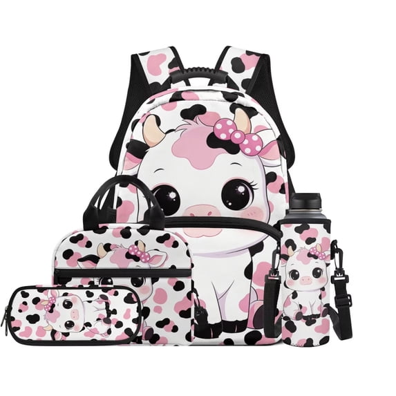 Garronmavis Kids Bookbag Set Capybara Print School Backpack with Lunch Box, 4PCS Set with Pencil Case and Water Bottle Holder, School Daypack for Boys & Girls Travel Use