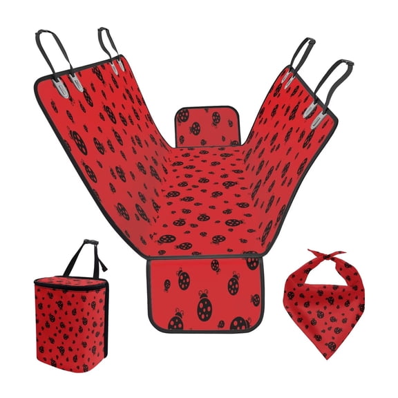 Garronmavis Ladybug Dog Seat Cover for Back Seat Non-Slip Dog Hammock for Car Dogs Bandanas and Car Trash Bin Large Capacity Back Seat Extender for Dogs