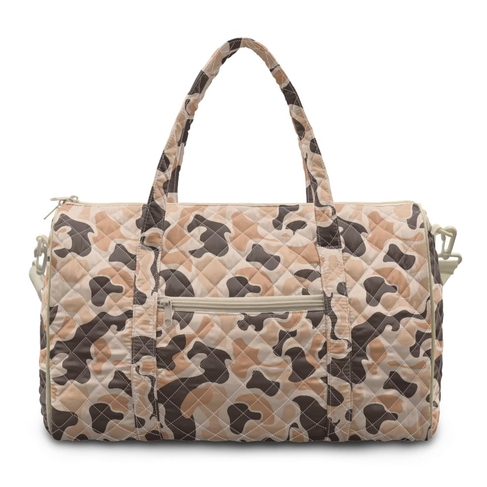 Garronmavis Large Camo Print Quilted Duffle Bag for Women, Weekender Travel Bag Carry On Overnight Bag, Fashion Gym Dance Tote with Zipper Pockets for Travel Work Workout