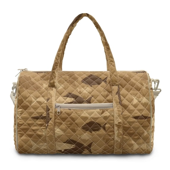 Garronmavis Large Fish Camo Quilted Duffle Bag for Women, Weekender Travel Bag Carry On Overnight Bag Gym Shoulder Tote Bag with Zipper Pockets