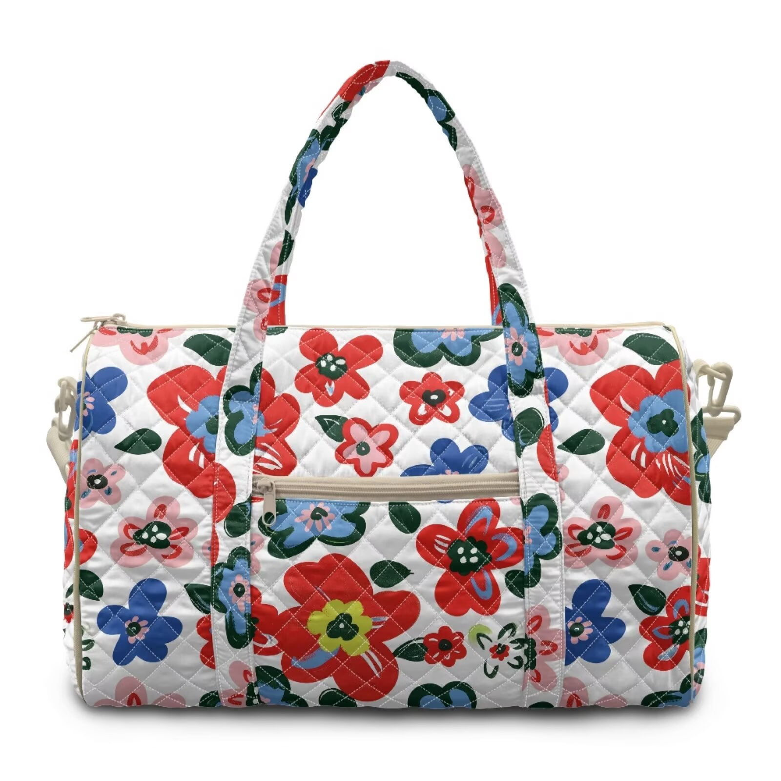 Garronmavis Large Floral Quilted Duffle Bag for Women, Cute Weekender Travel Carry On Overnight Bag with Pockets for Gym, Dance, Hospital Labor & Delivery