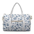 thumbnail image 1 of Garronmavis Large Quilted Duffle Bag for Women, Blue Floral Weekender Overnight Travel Carry On Tote, Gym Dance Shoulder Bag with Zipper Pockets & Luggage Sleeve, 1 of 7
