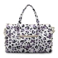 thumbnail image 1 of Garronmavis Large Quilted Duffle Bag for Women Purple Butterfly Leopard Print Weekender Travel Gym Carry On Overnight Tote Bag with Zipper Pockets for Dance, 1 of 7