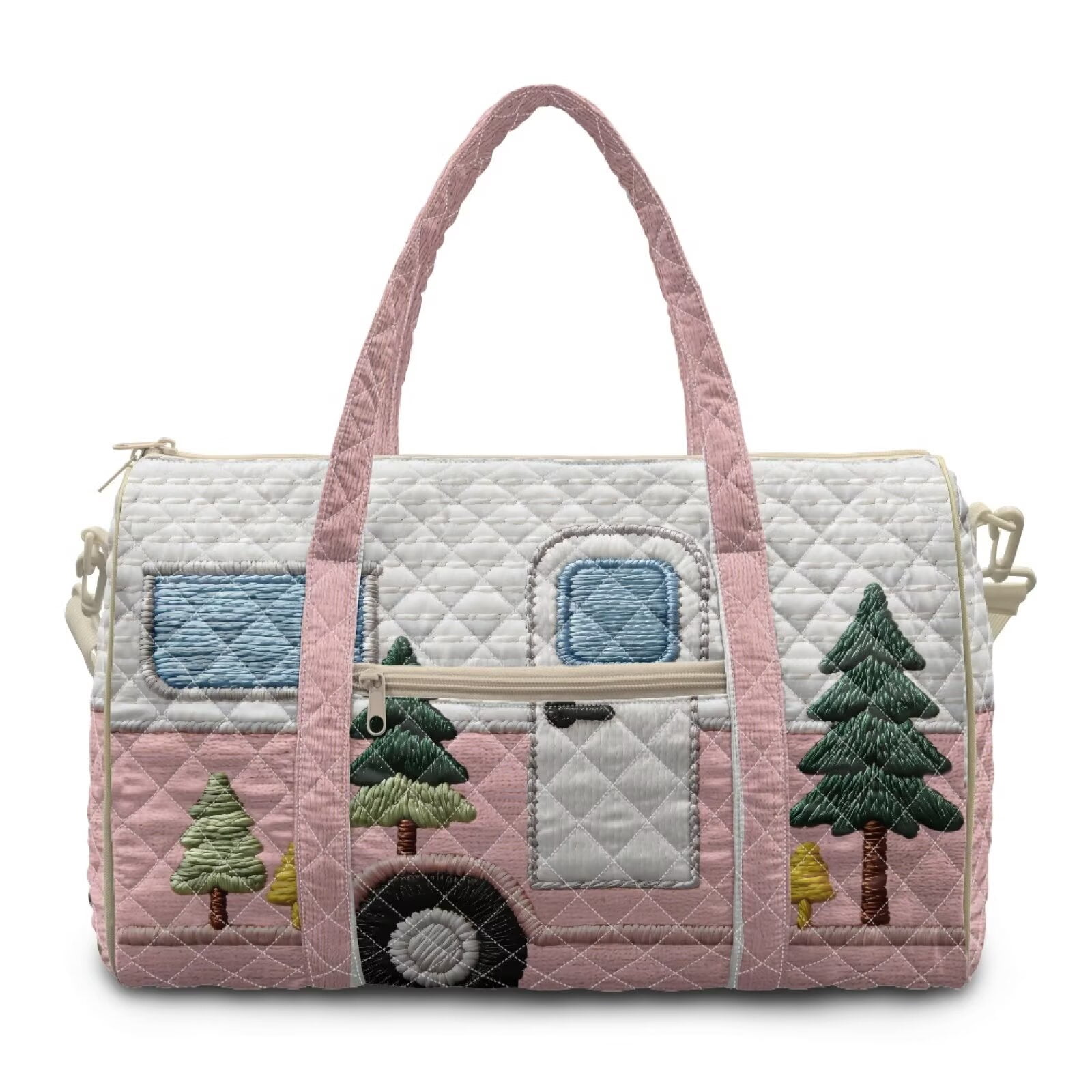 Garronmavis Large Quilted Duffle Bag for Women, Camper Weekender Travel Overnight Bag, Portable Gym Dance Carry On Tote with Luggage Sleeve