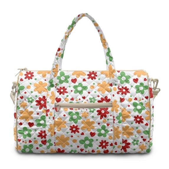 Garronmavis Large Quilted Duffle Bag for Women, Cute Floral Weekender Travel Bag Overnight Carry On Bag, Gym Dance Hospital Tote with Zipper Pockets