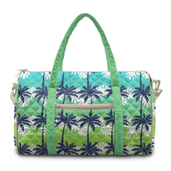 Garronmavis Large Quilted Duffle Bag for Women, Palm Tree Print Weekender Bag Overnight Carry On Bag with Luggage Sleeve for Travel Gym Dance