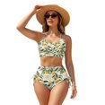 thumbnail image 1 of Garronmavis Lemon Floral Women's High Waisted Bikini Set Twist Front 2 Piece Swimsuit Adjustable Side Tie Tummy Control Bathing Suit, 1 of 6