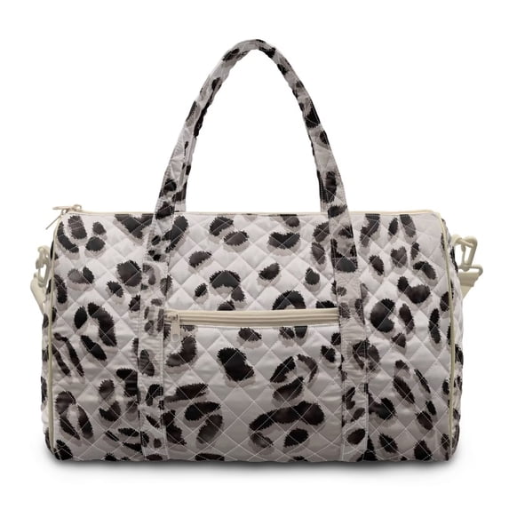 Garronmavis Leopard Print Large Quilted Duffle Bag for Women, Lightweight Weekender Bag Overnight Travel Carry On Gym Dance Tote with Zipper Pockets