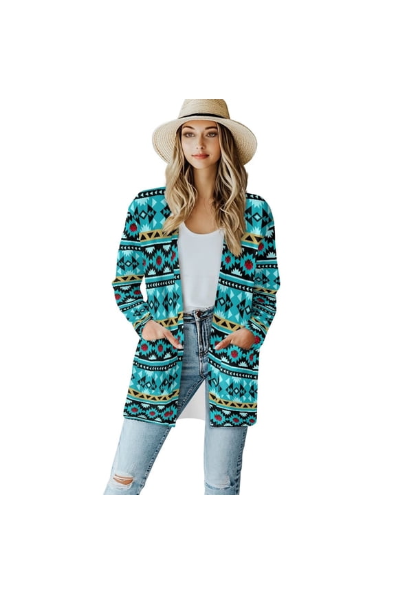 Lightweight Long Sleeve Cardigan Soft Drape Womens Fall Cardigan Jacket Plus Size Open Front Cardigan Sweatshirt for Women Beach Cover Up Aztec
