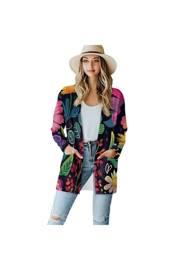 Lightweight Long Sleeve Cardigan Soft Drape Womens Fall Cardigan Jacket Plus Size Open Front Cardigan Sweatshirt for Women Beach Cover Up Hippie Tropicals