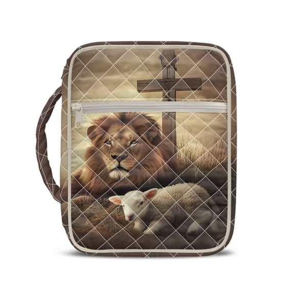 Garronmavis Lion Sheep Bible Cases for Woman Bible Study Supplies Accessories Quilted Bible Carrying Case Multifunctional Bag Carrying Book Case Christian Gift